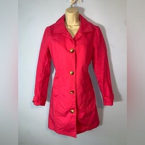 Old Navy Bright Pink midi Trench Coat big Buttons 100% cotton canvas med vintage